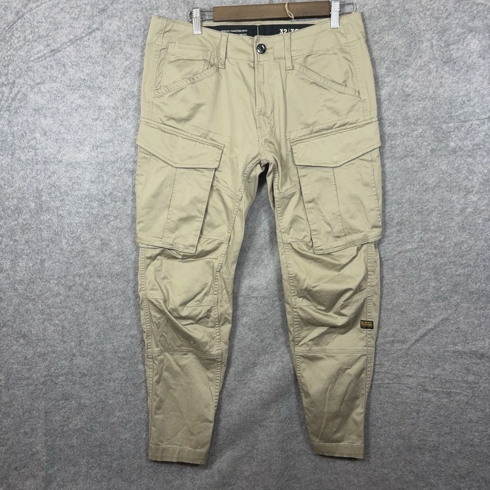 G Star 3D Regular Tapered Cargo Pants Mens 32x28 Khaki Pockets - SIZE NOTE